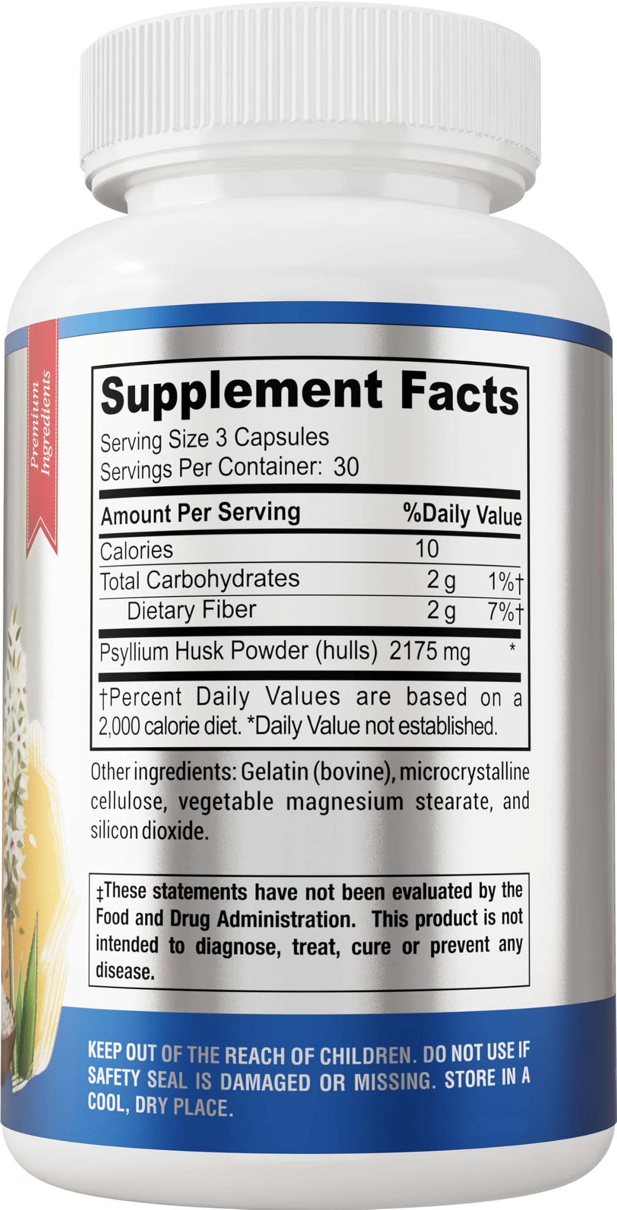 Psyllium Husk Dietary Fiber Supplement 2175mg 90 Capsules C57148