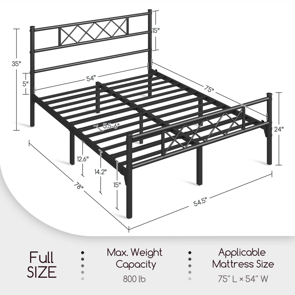 Black Full Metal Platform Bed Frame with Headboard T831532