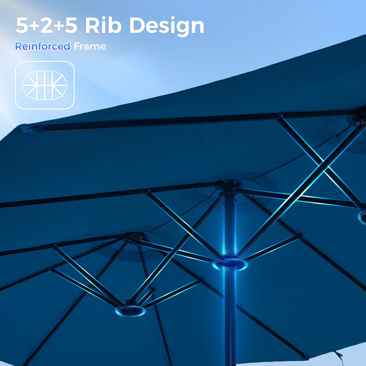 13FT Double Sided Navy Blue Patio Umbrella with Base D47812
