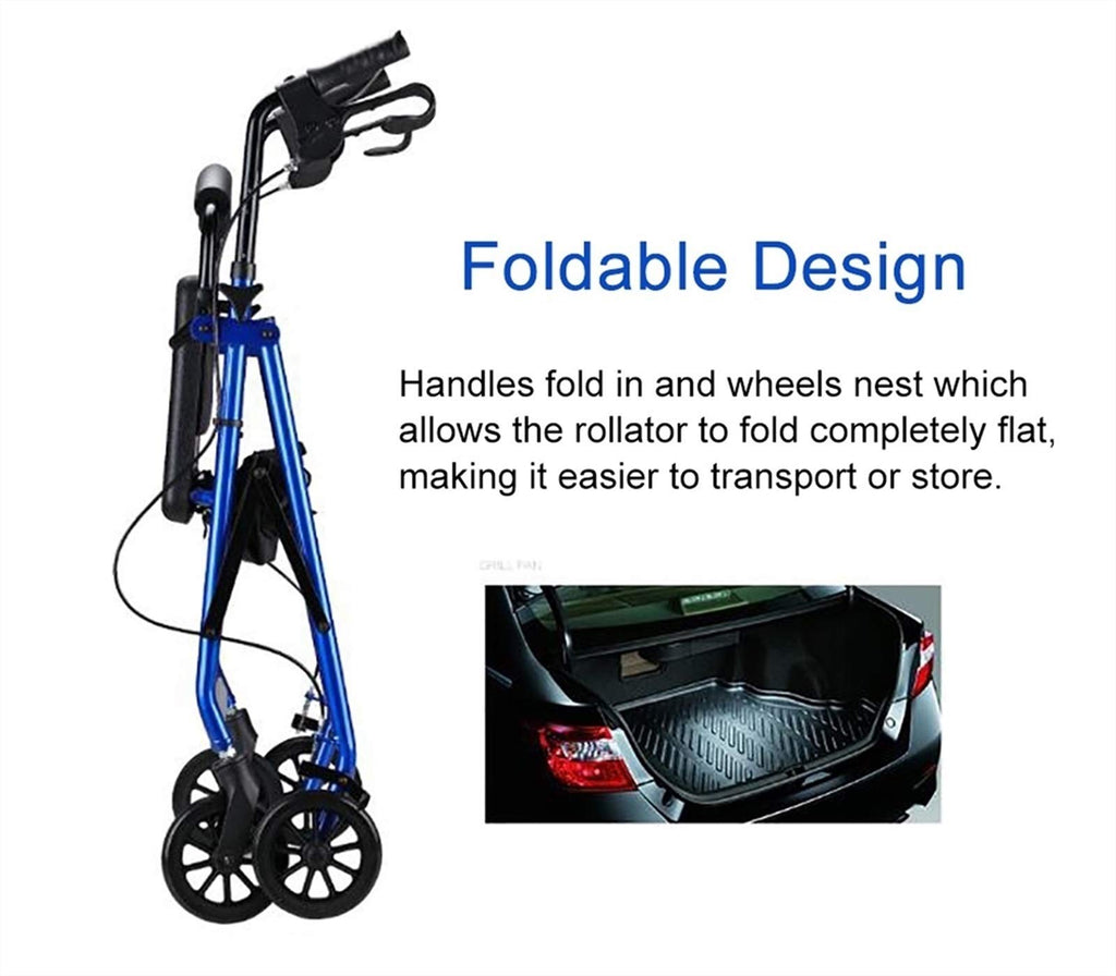 Blue Rolling Walker with Seat Basket Brakes Q1033