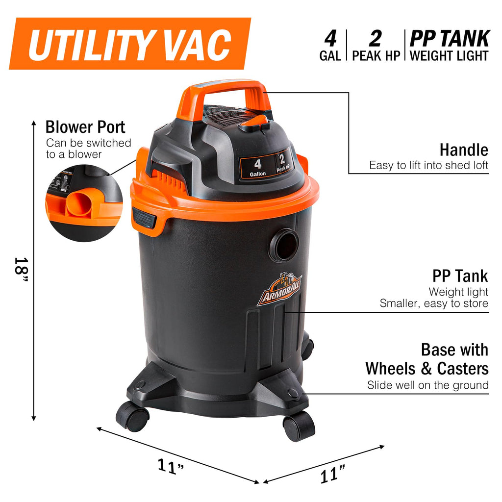 4 Gallon Wet/Dry Vac 2.0 Peak HP Shop Vacuum with Nozzles & Brush R896