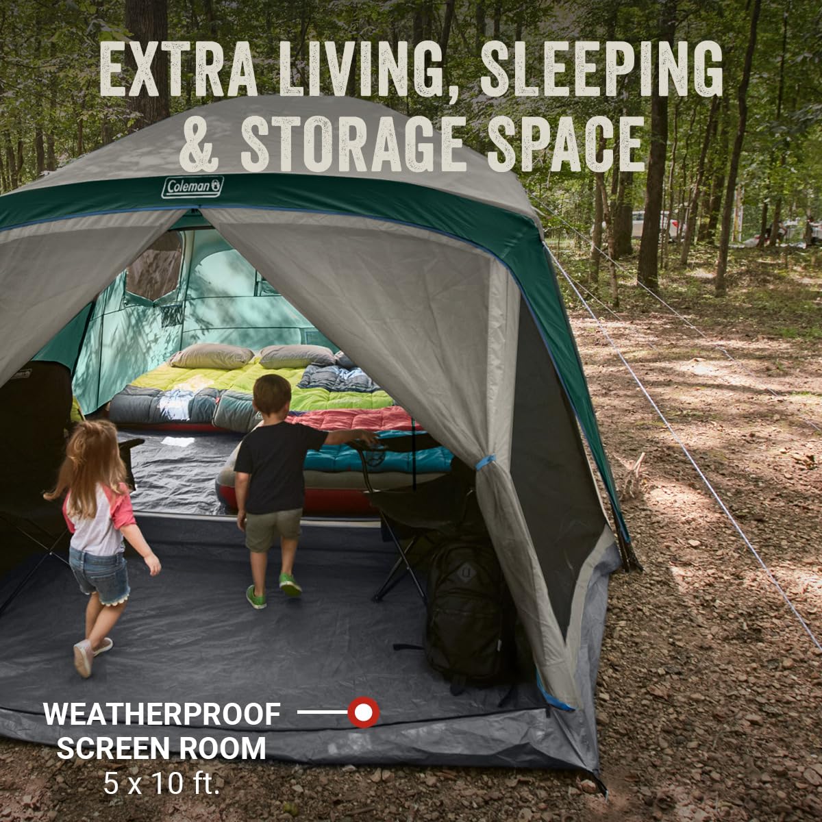 Camping Tent with Rainfly & Screened Porch, Weatherproof Family Tent Fits 4 Queen-Sized Airbeds K230291