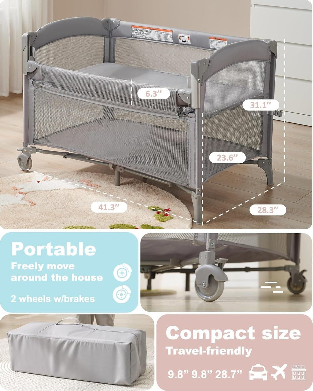 4-in-1 Baby Bassinet, Bedside Sleeper, Playard, Changing Table N926732