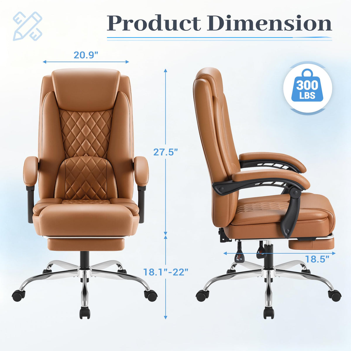 Brown Leather Ergonomic High Back Office Chair with Footrest X62945