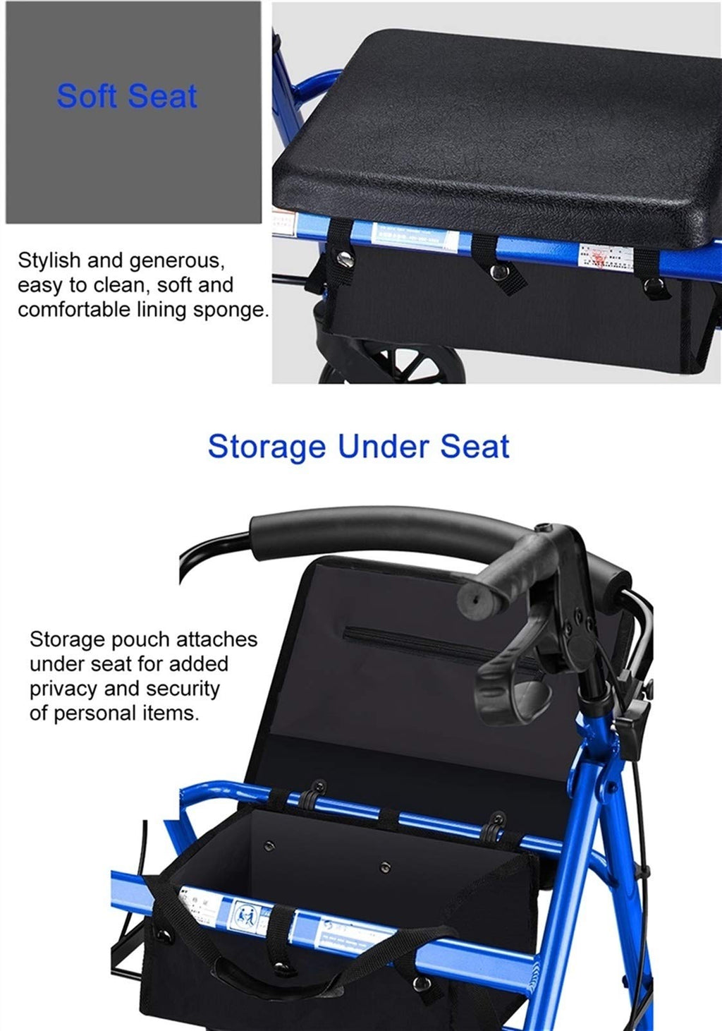 Blue Rolling Walker with Seat Basket Brakes Q1033