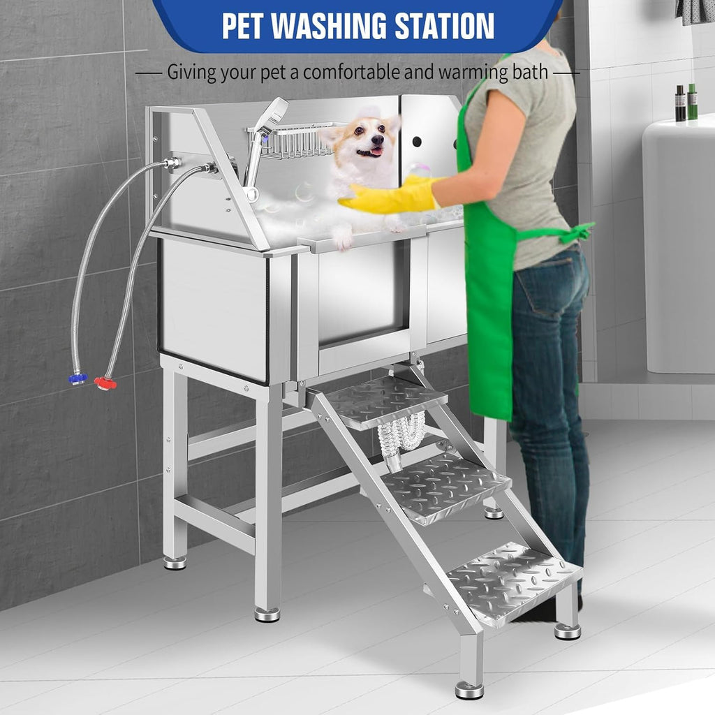 34" Stainless Steel Dog Grooming Tub with Stairs Q1159