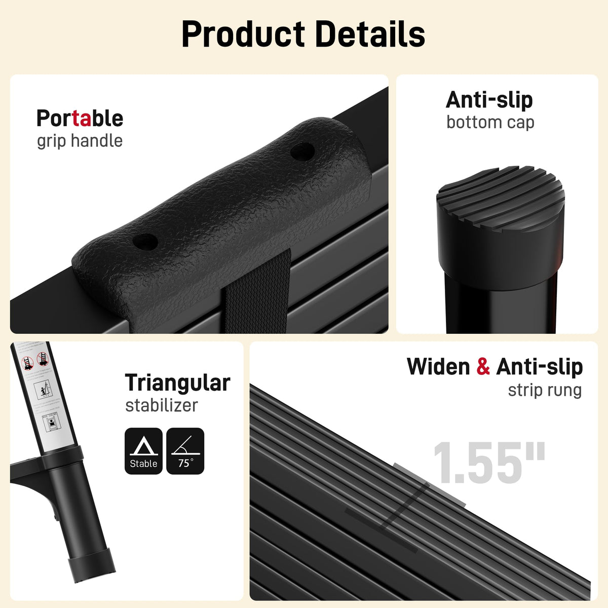 Telescoping Ladder 20.3 FT 330 lbs Capacity Black F49147