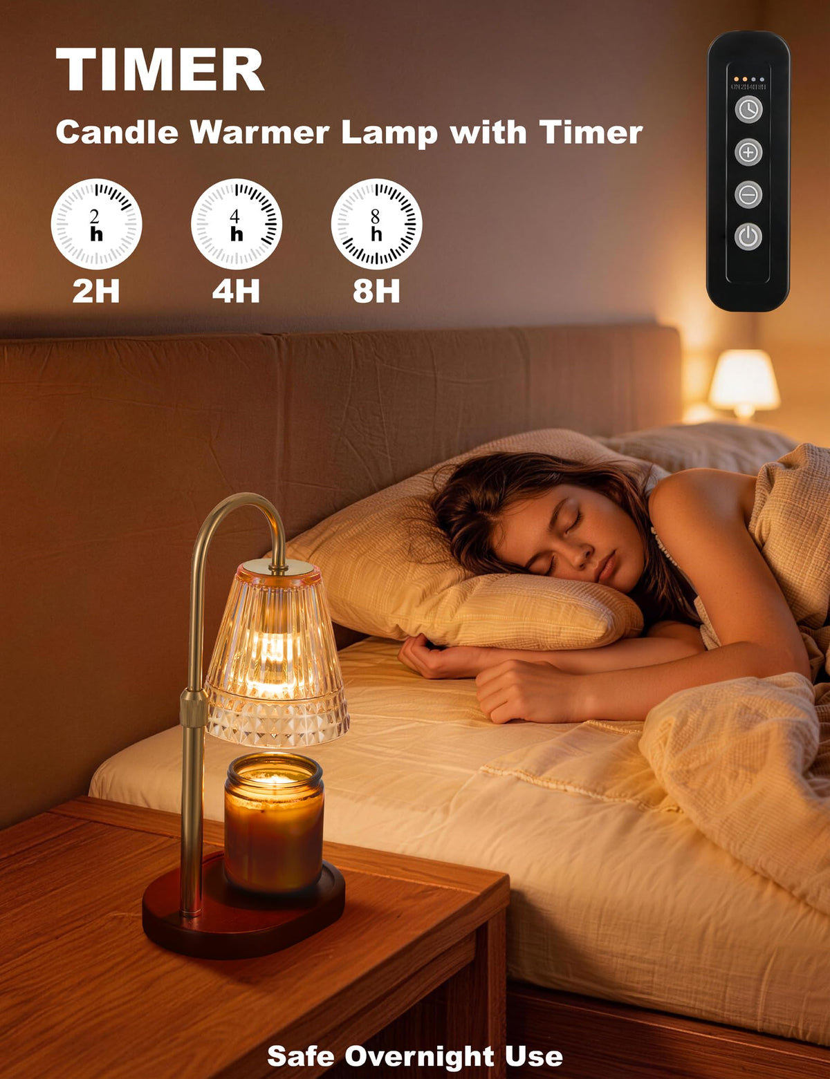 Candle Warmer Lamp with Dimmer & Timer, Adjustable Height, Amber-gold N8163