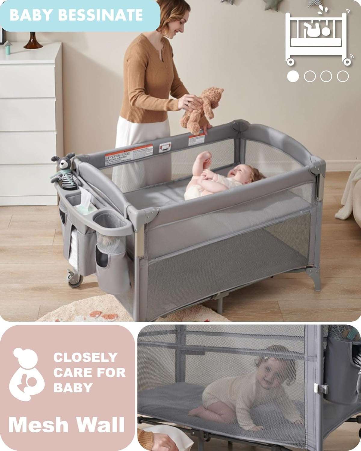4-in-1 Baby Bassinet, Bedside Sleeper, Playard, Changing Table N926732