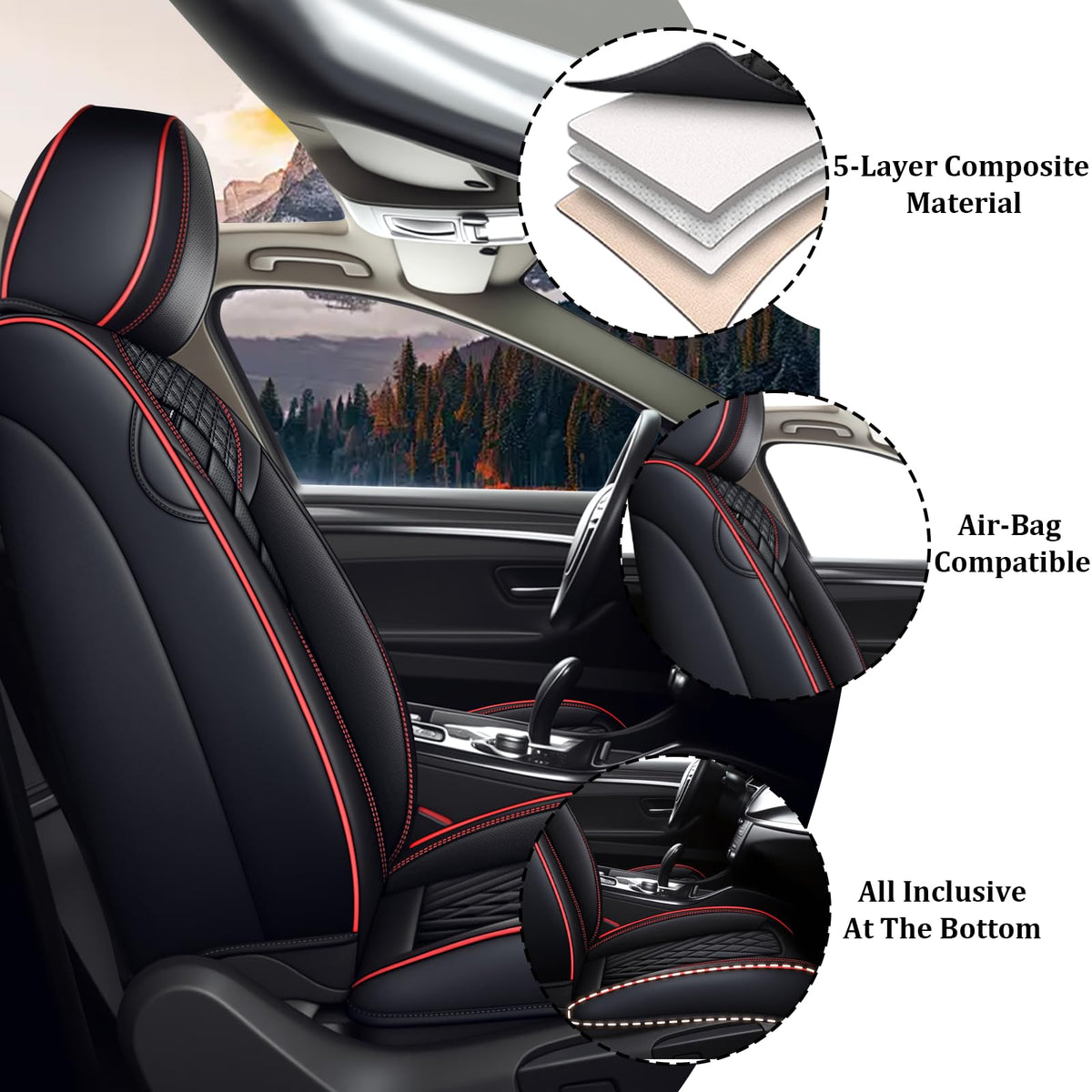 Waterproof Nappa Leather Full Set Car Seat Covers S973
