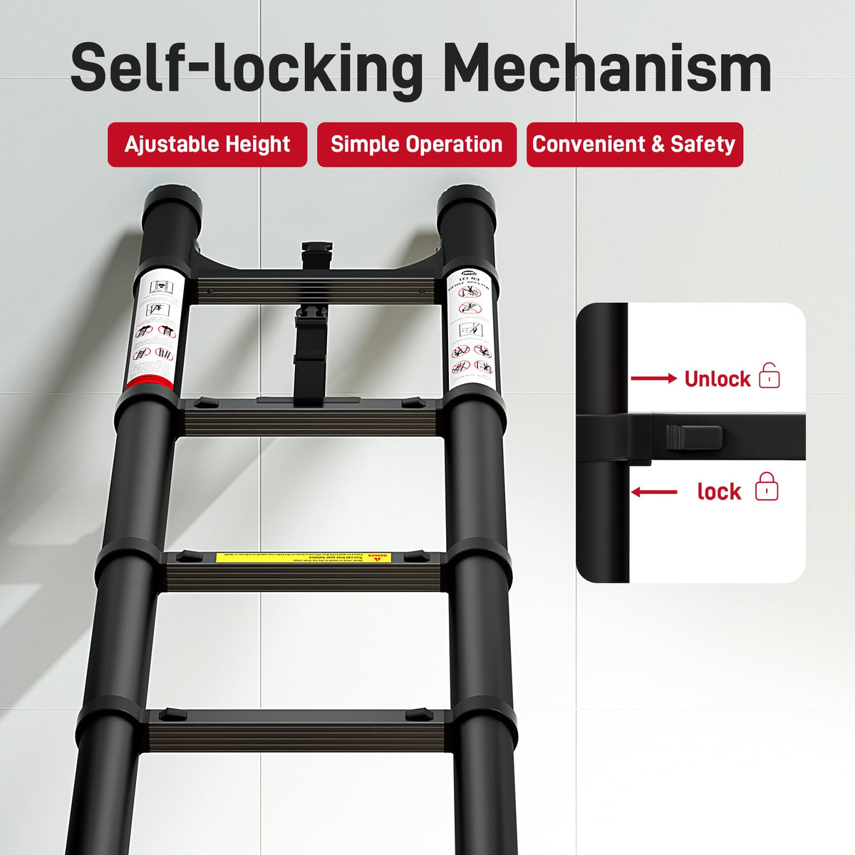 Telescoping Ladder 20.3 FT 330 lbs Capacity Black F49147