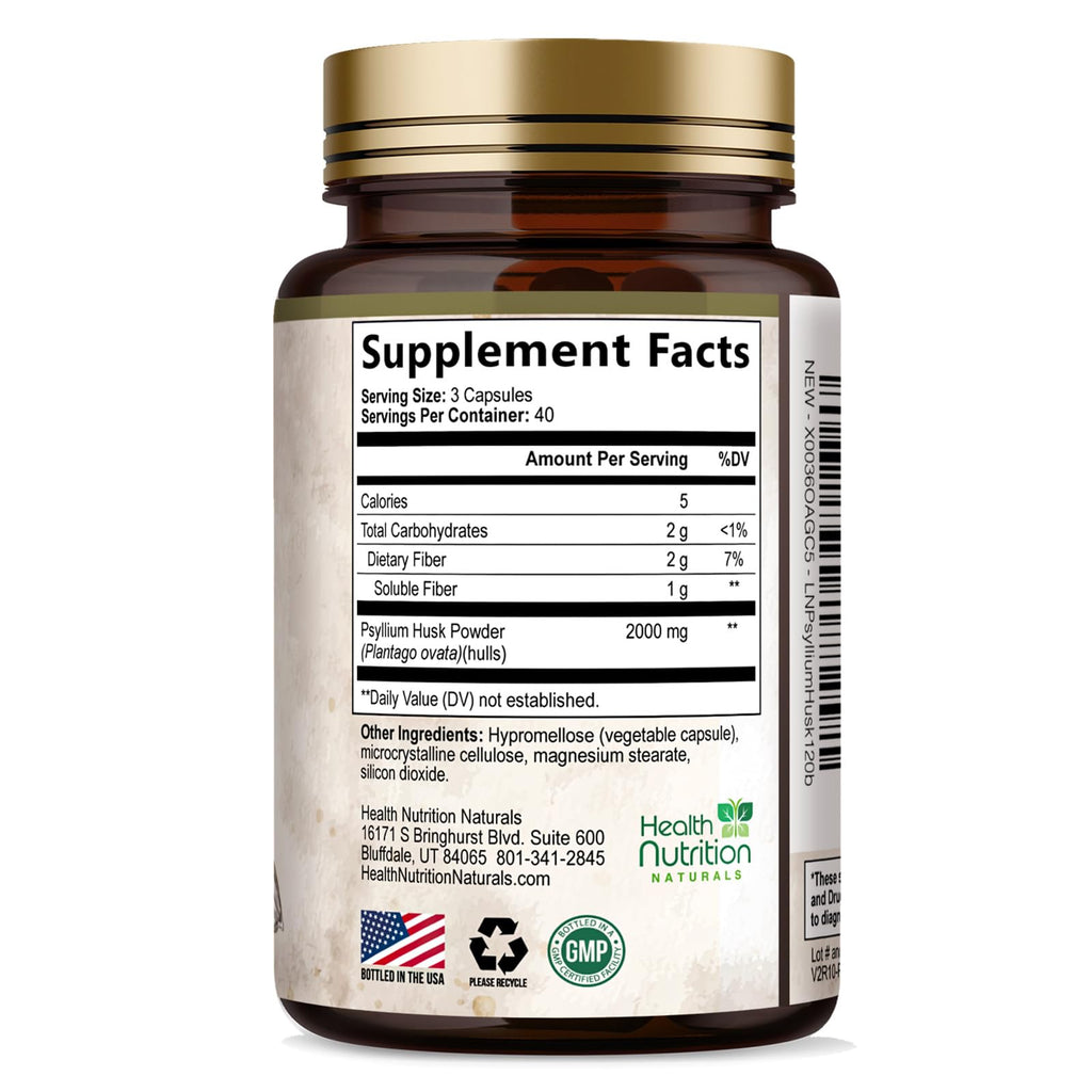 Psyllium Husk Capsules 2000 mg 120 Capsules U219