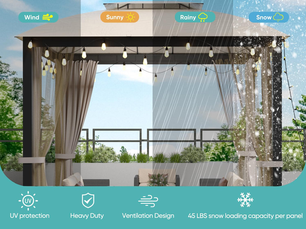10x10 FT Soft Top Gazebo Canopy with Mosquito Netting & Privacy Curtains Q199