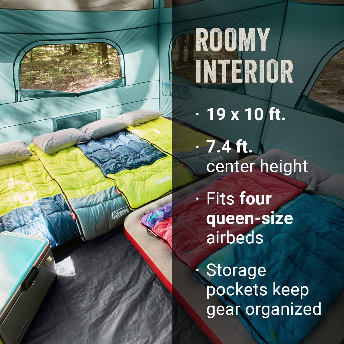 Camping Tent with Rainfly & Screened Porch, Weatherproof Family Tent Fits 4 Queen-Sized Airbeds K230291