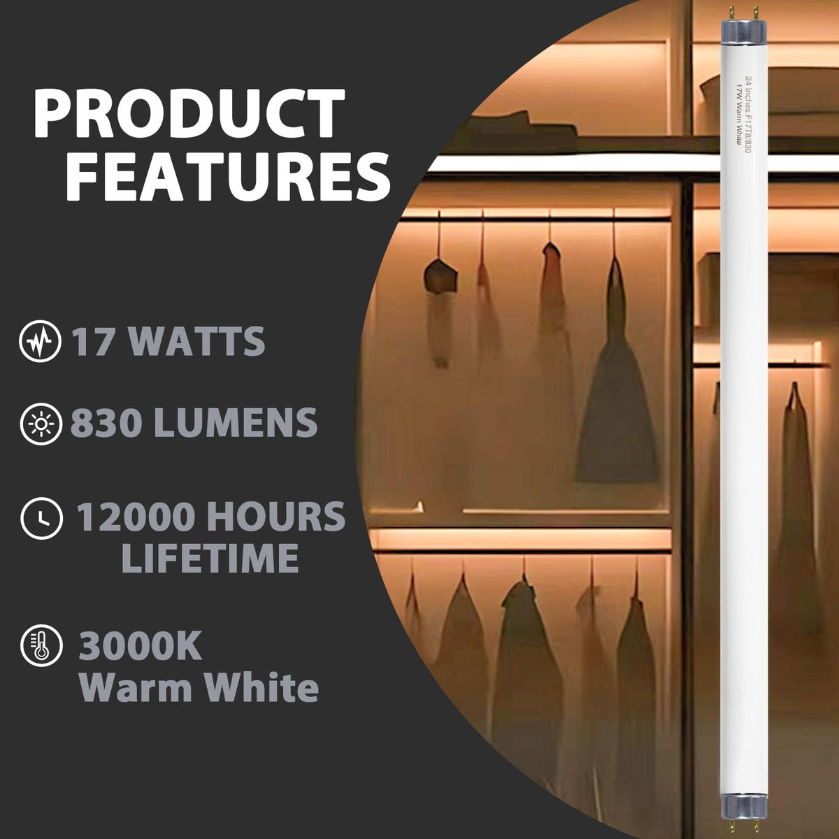 24 inch Warm White Fluorescent Tube Light 8 Pack H193