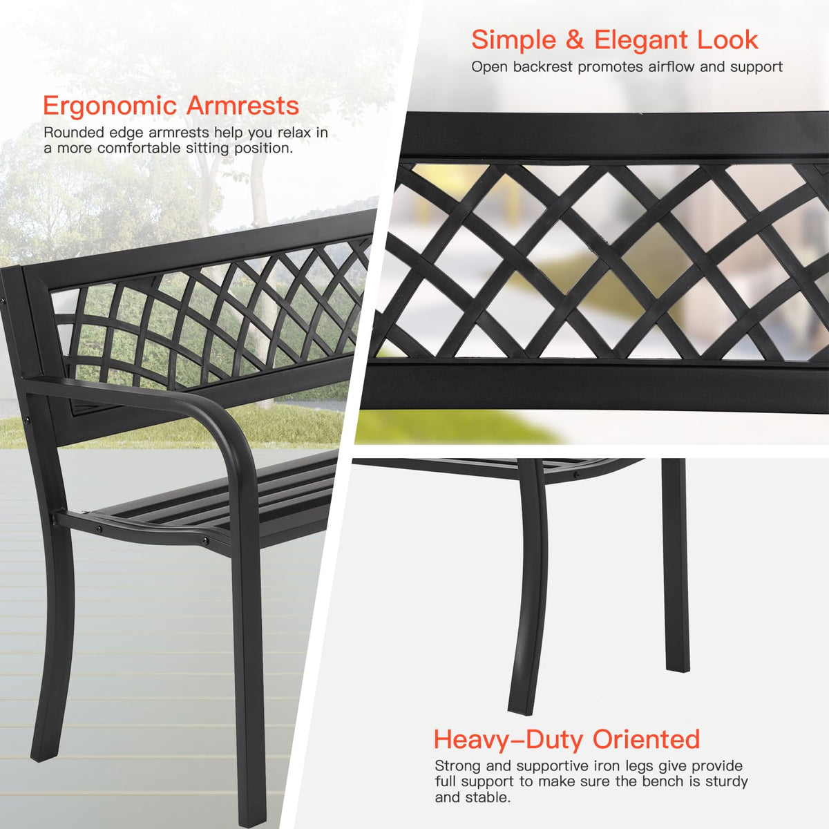 Black Outdoor Garden Bench O353