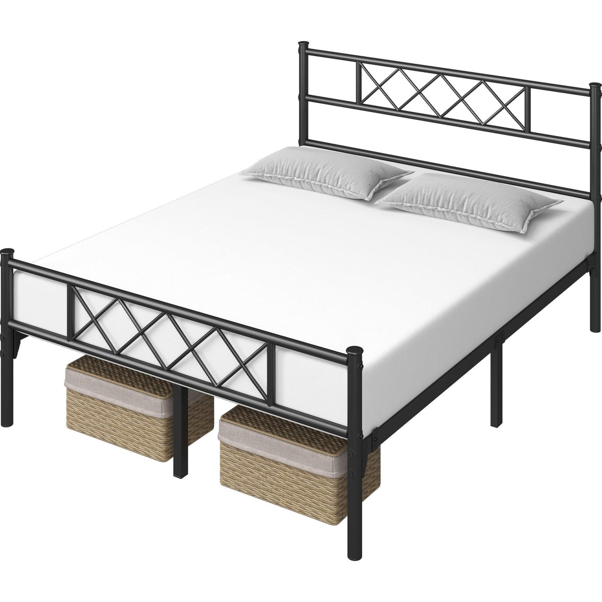 Black Full Metal Platform Bed Frame with Headboard T831532