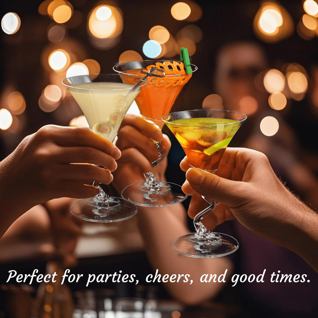 18 Pack 5 Oz Plastic Martini Glasses with Twisted Stem C89840