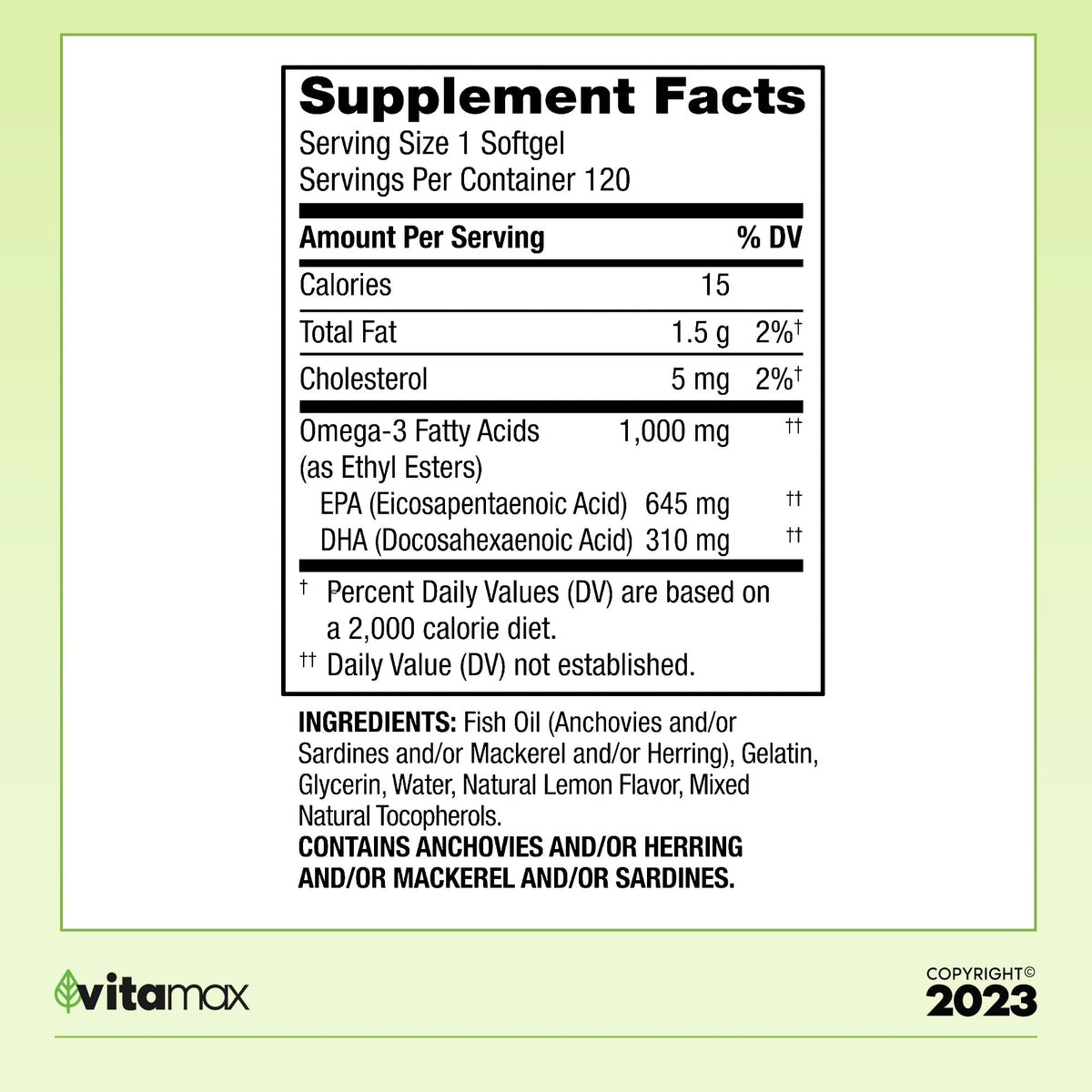 Omega-3 Fish Oil 1000 mg 120 Count L98911