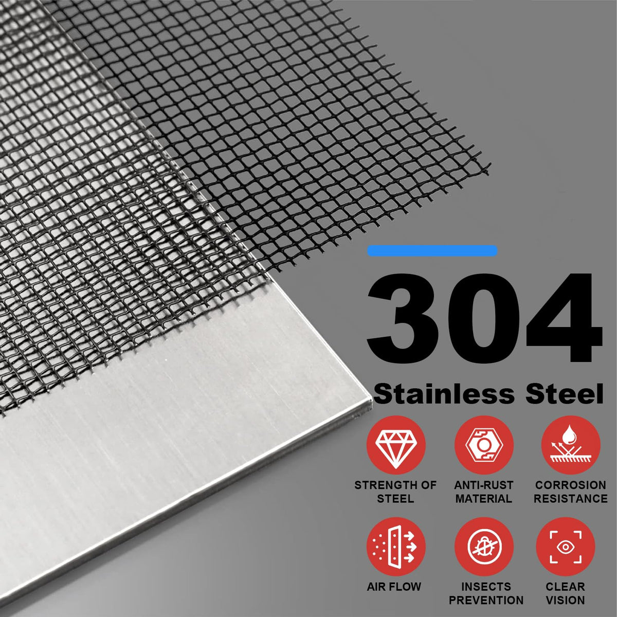 Black 47in x 10ft 22 Mesh 304 Stainless Steel Screen Roll X495