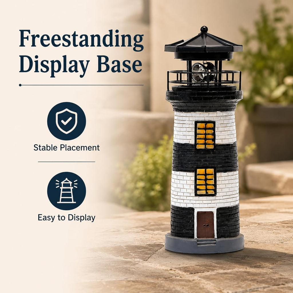 Solar Lighthouse Garden Light, Resin Outdoor Lighthouse Ornament with Rotating LED Beacon Q854318