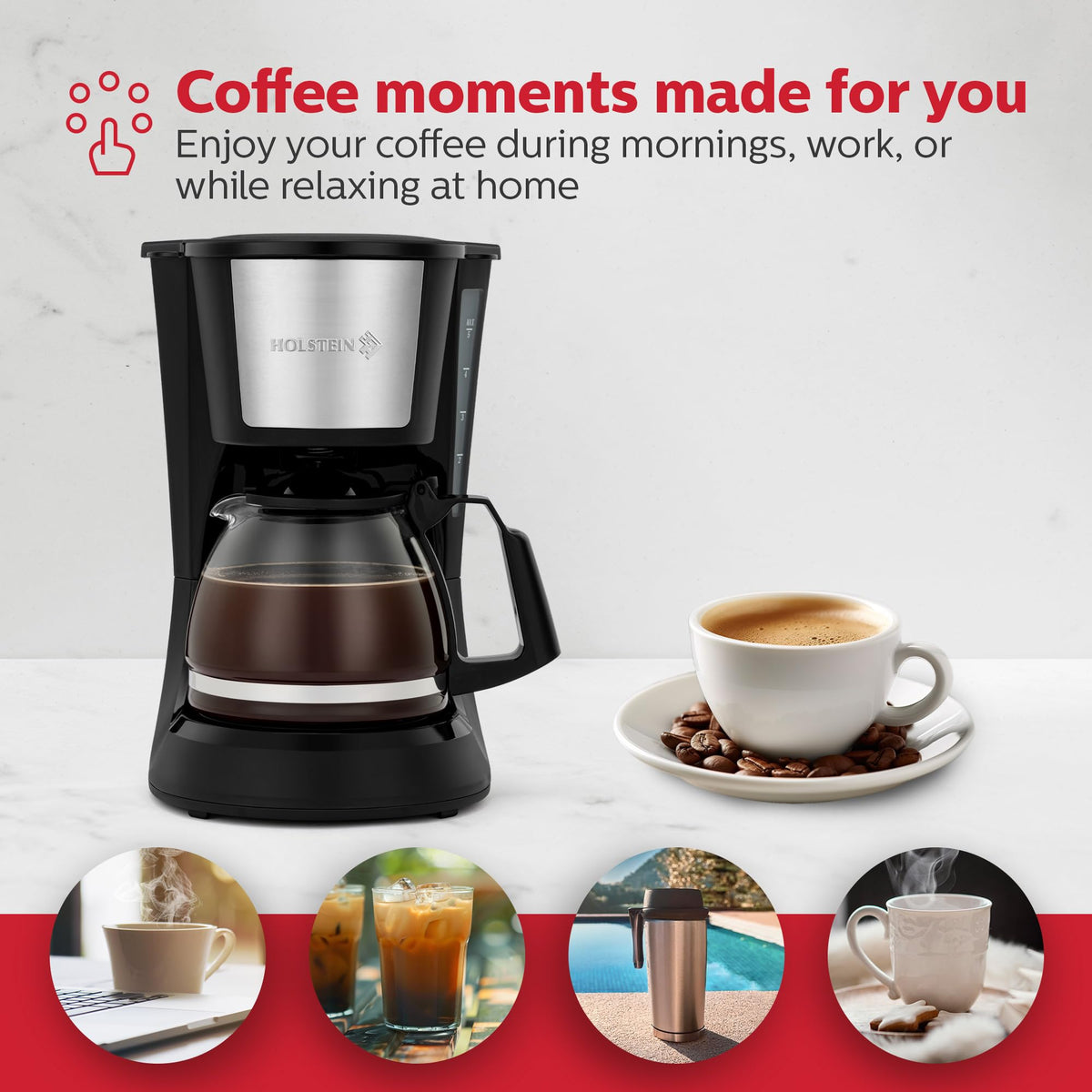 5 Cup Drip Coffee Maker with Glass Carafe Black O53026