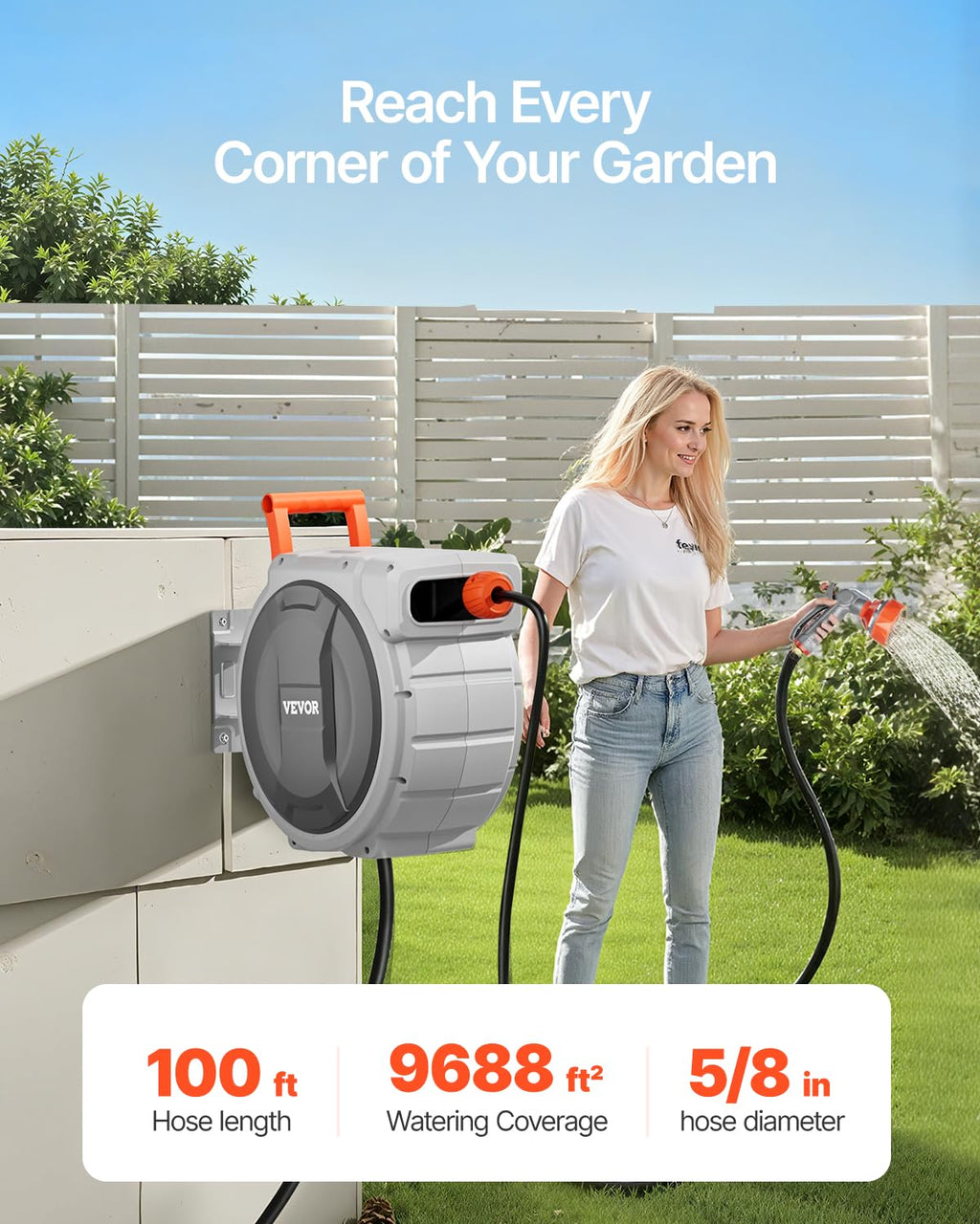 5/8 Inch x 100 ft Retractable Garden Hose Reel O373