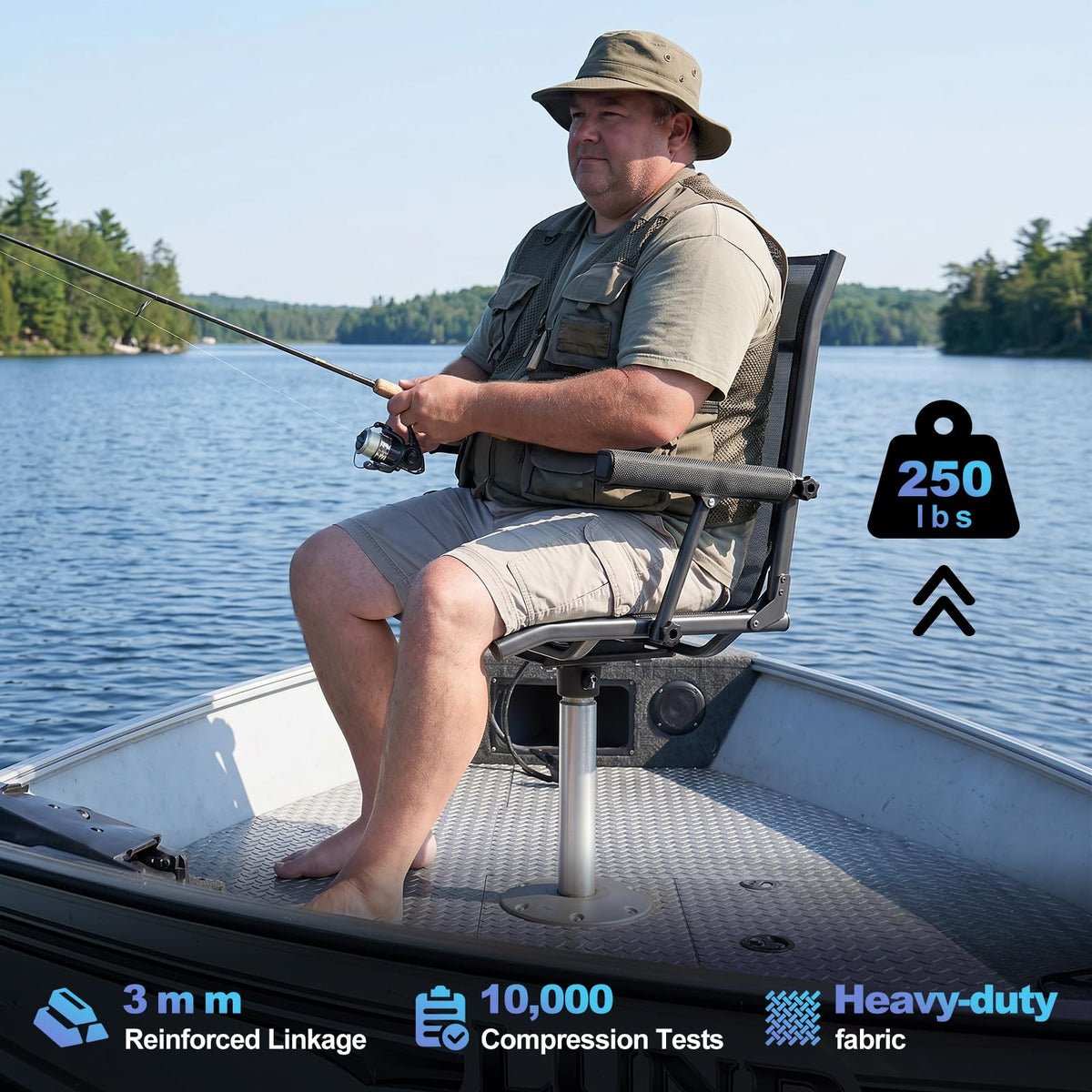 Fishing Boat Seat with Armrest, Mesh Fabric, Aluminum Frame, 350 LBS Capacity, Foldable M2311