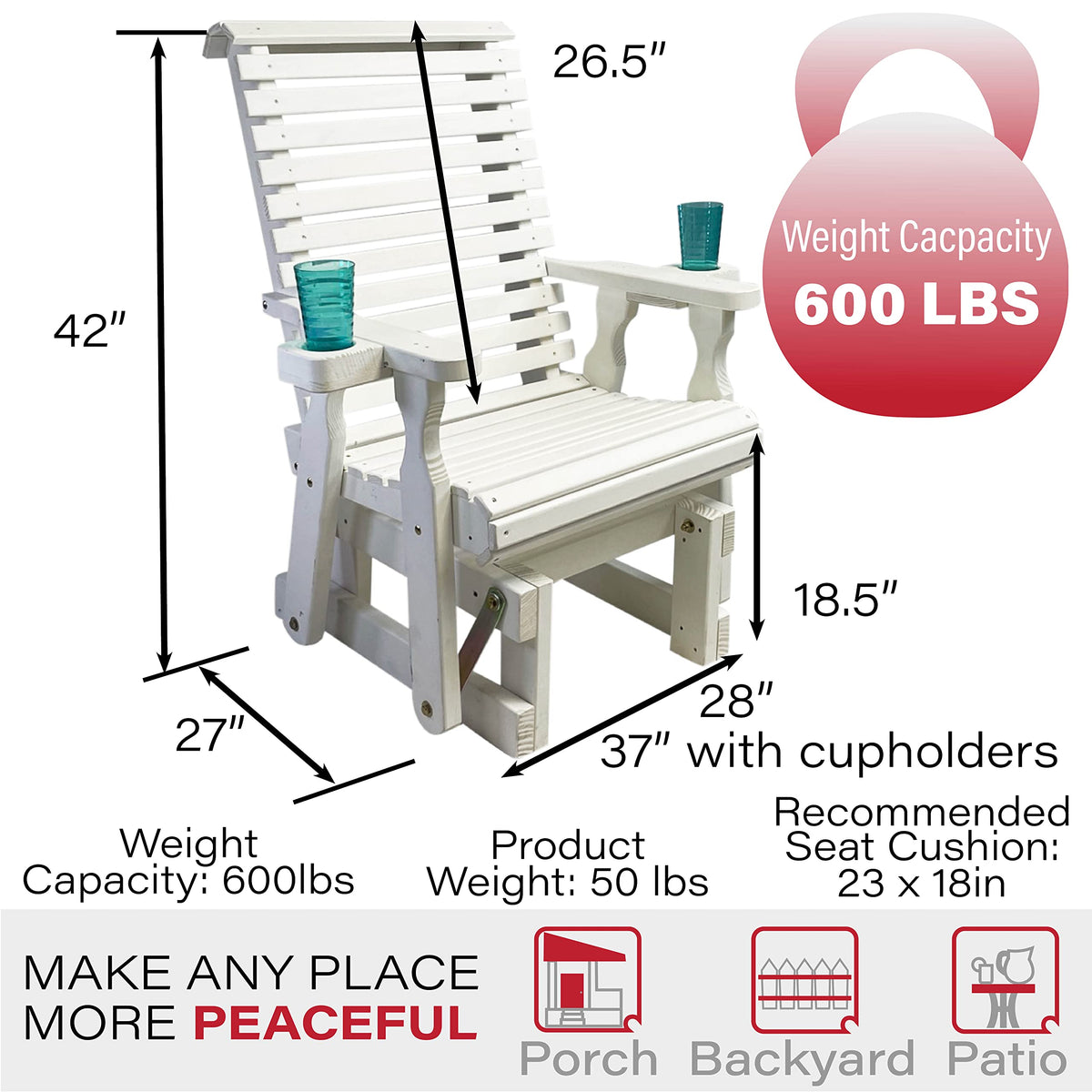 Heavy Duty 600 Lb High Back Glider Chair with Cupholders E548132