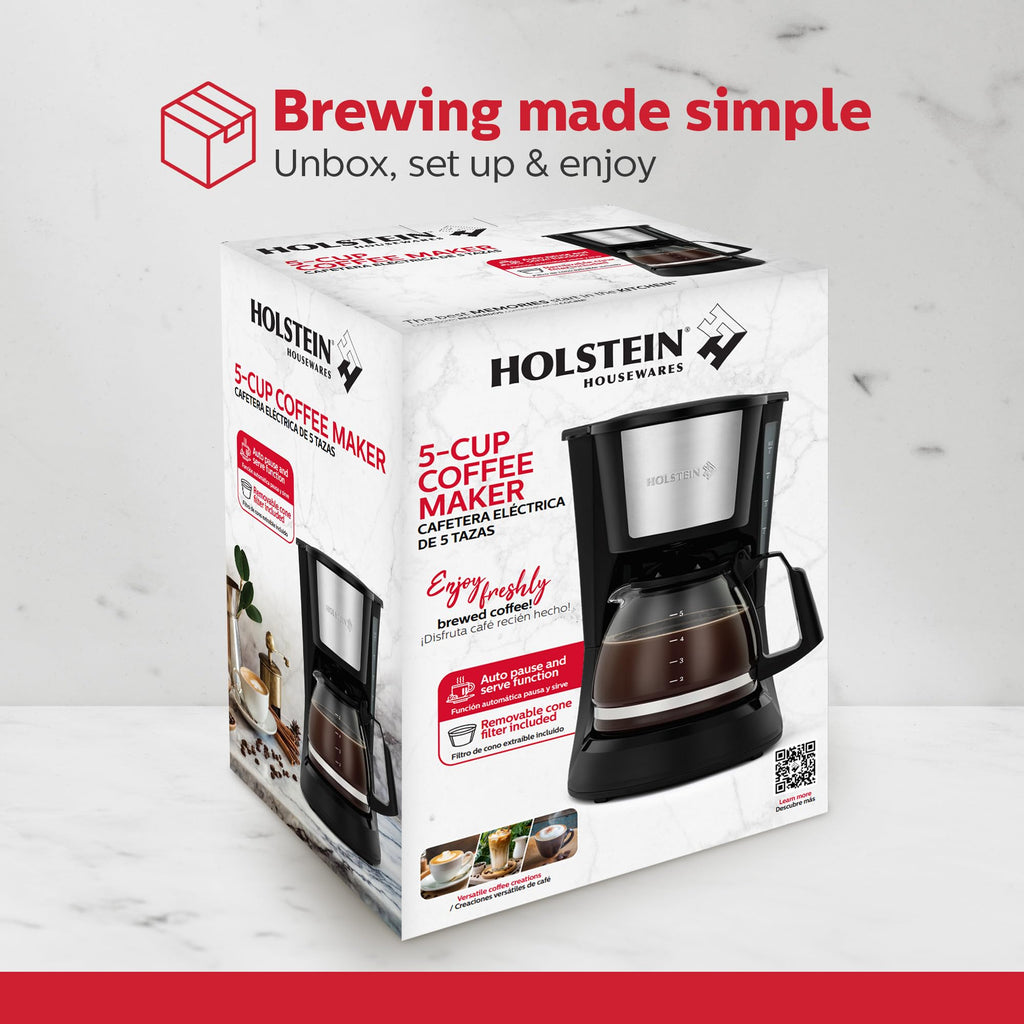 5 Cup Drip Coffee Maker with Glass Carafe Black O53026