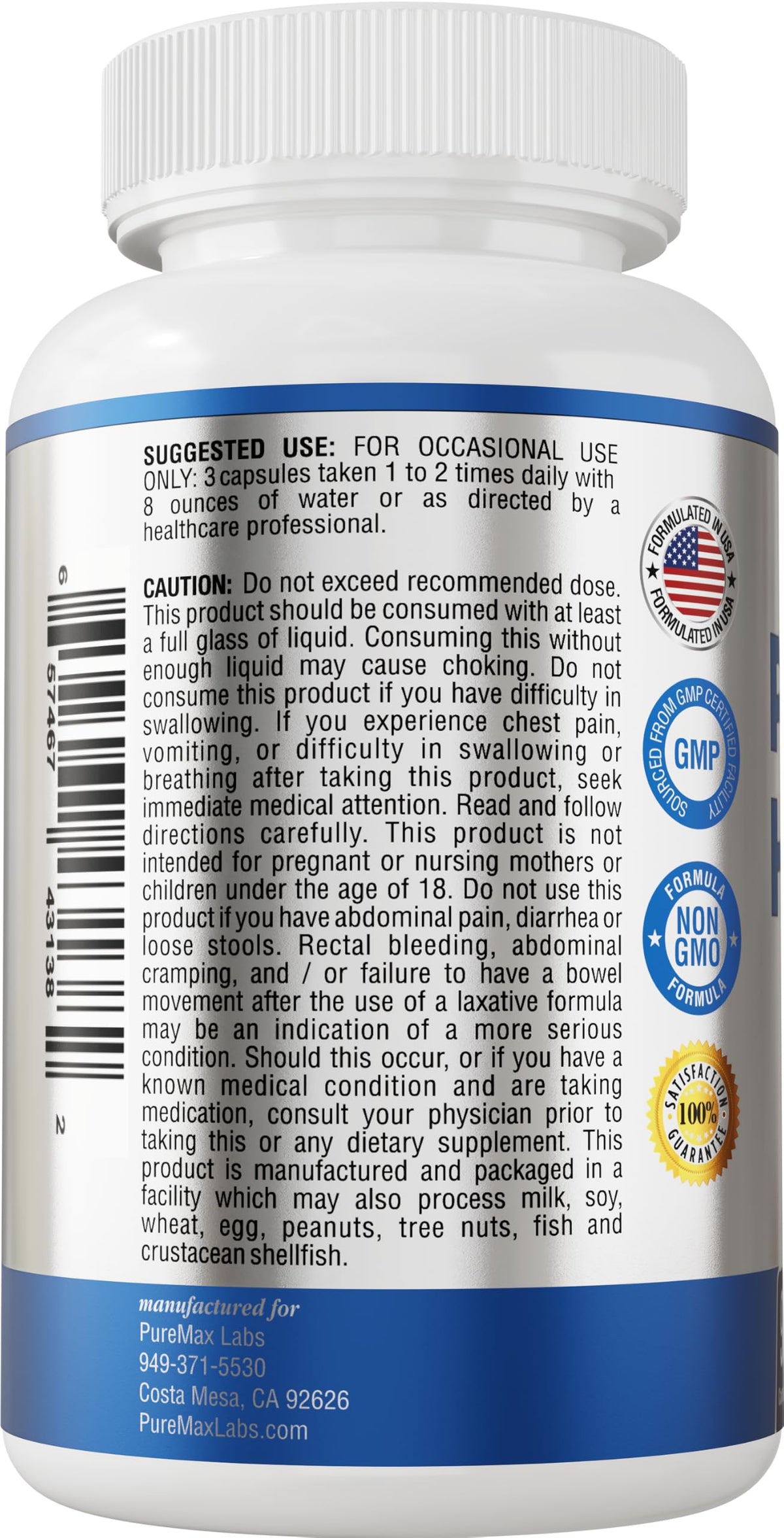 Psyllium Husk Dietary Fiber Supplement 2175mg 90 Capsules C57148