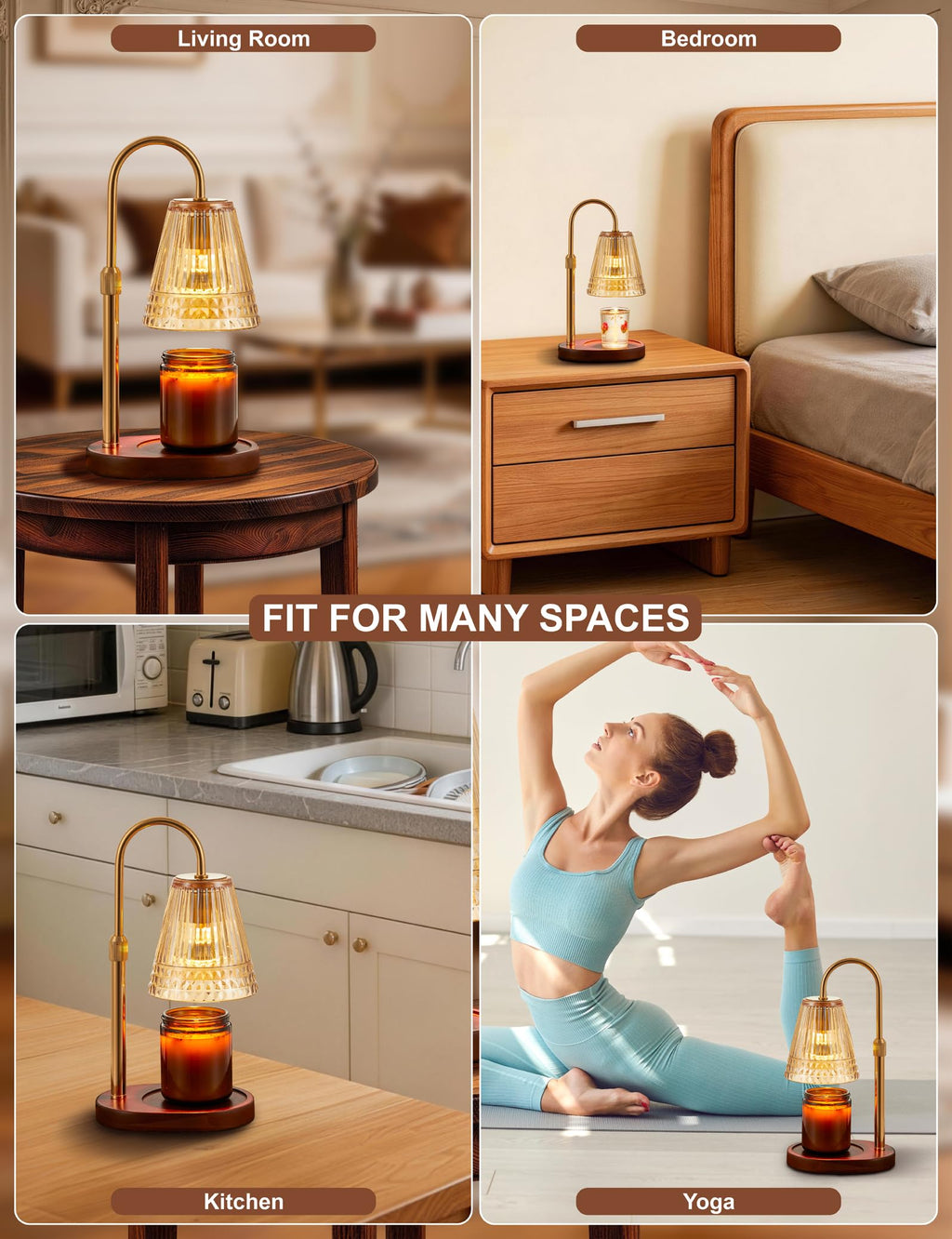 Candle Warmer Lamp with Dimmer & Timer, Adjustable Height, Amber-gold N8163
