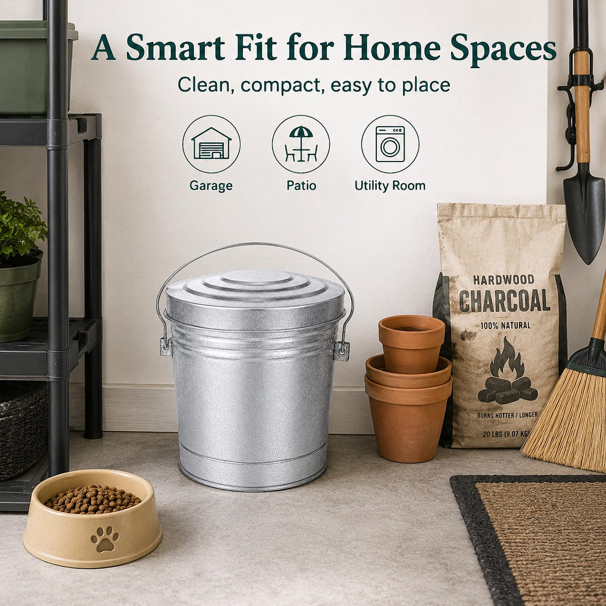 6 Gallon Galvanized Metal Trash Can with Locking Lid K125