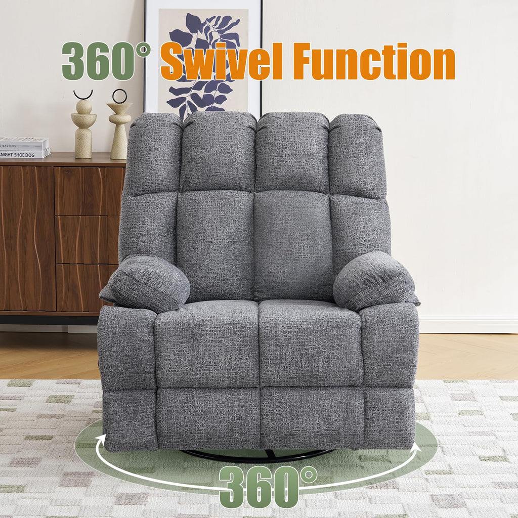 Oversized Chenille Grey Swivel Rocker Recliner Q734