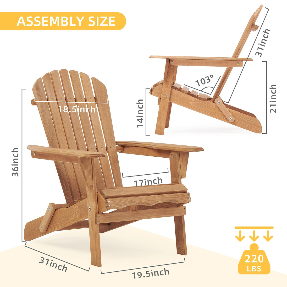 Adirondack Chair Set of 2 Wooden Folding Outdoor Chair S55362