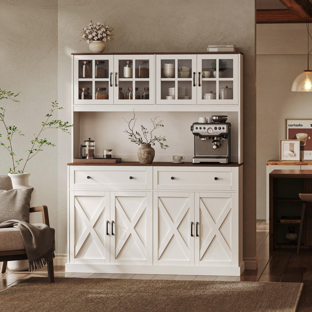 White Pantry Cabinet with Charging Station U75914