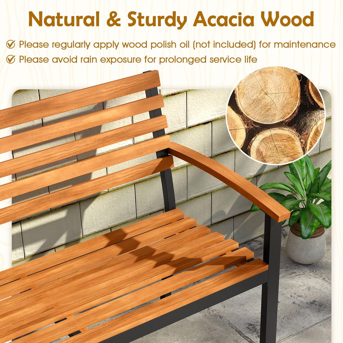 Acacia Wood 2-Person Outdoor Bench I5969