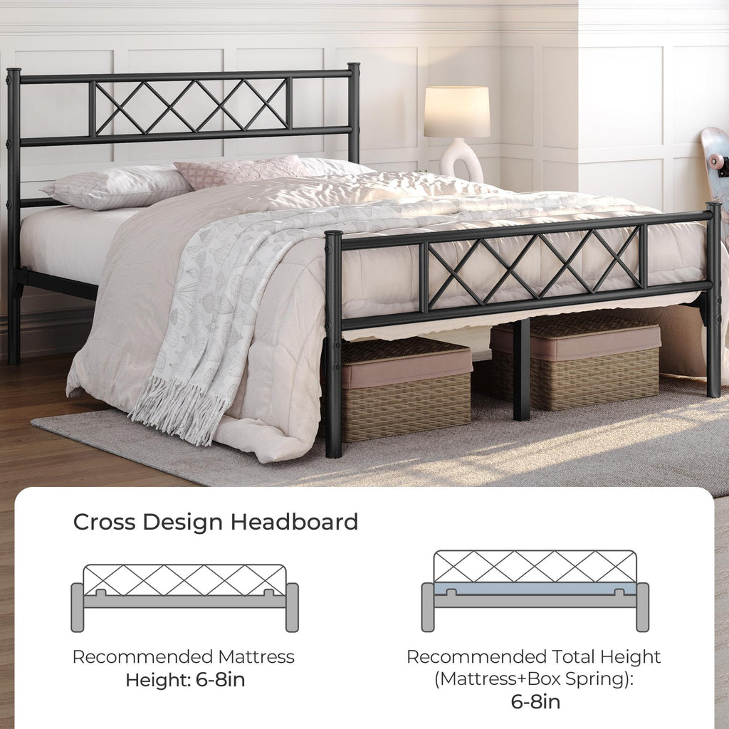 Black Full Metal Platform Bed Frame with Headboard T831532