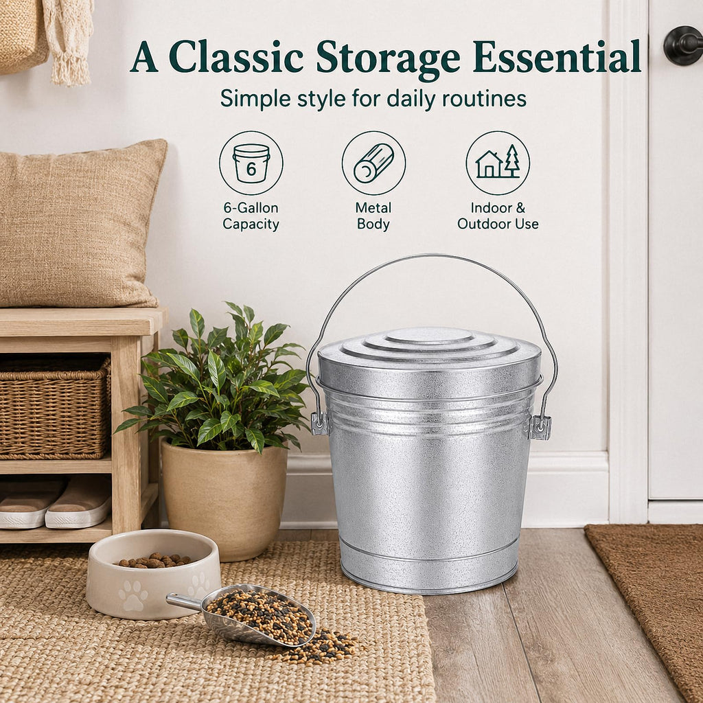 6 Gallon Galvanized Metal Trash Can with Locking Lid K125