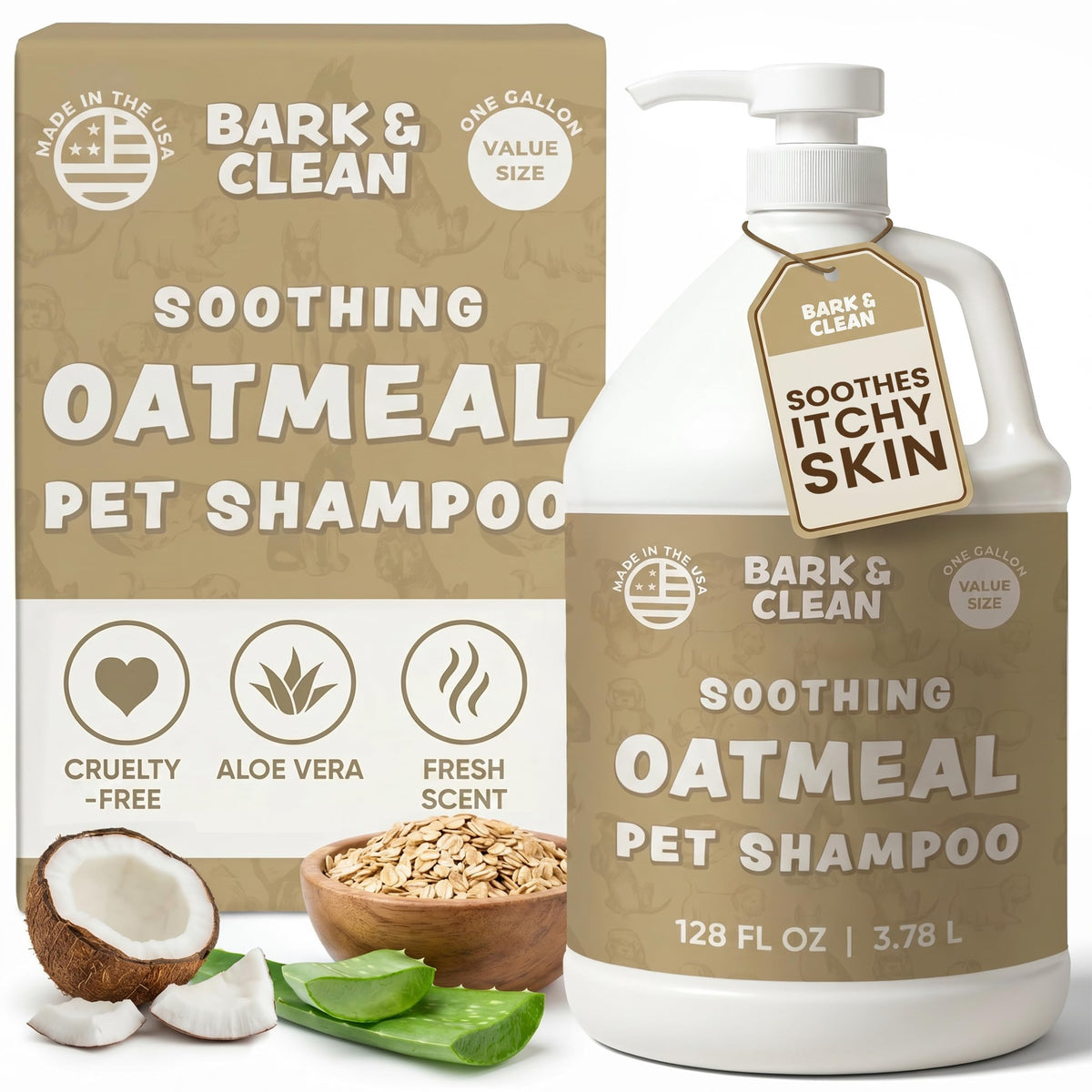 Oatmeal Dog Shampoo 1 Gallon with Pump Hypoallergenic Aloe Vera Coconut Oil U79940