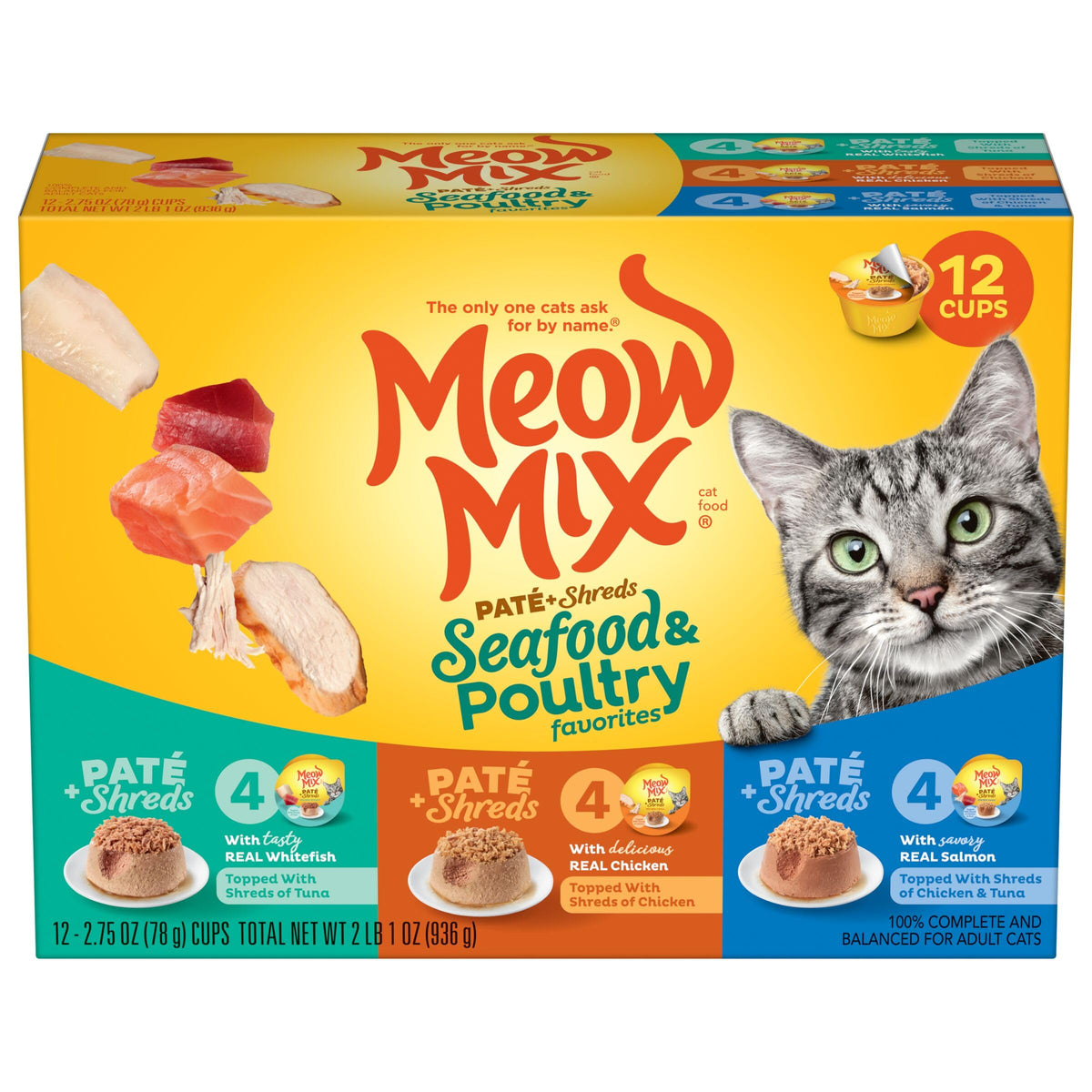 Dry Cat Food 6.3 Pound Bag + Wet Cat Food Variety Pack 2.75 Ounce Cups H671688