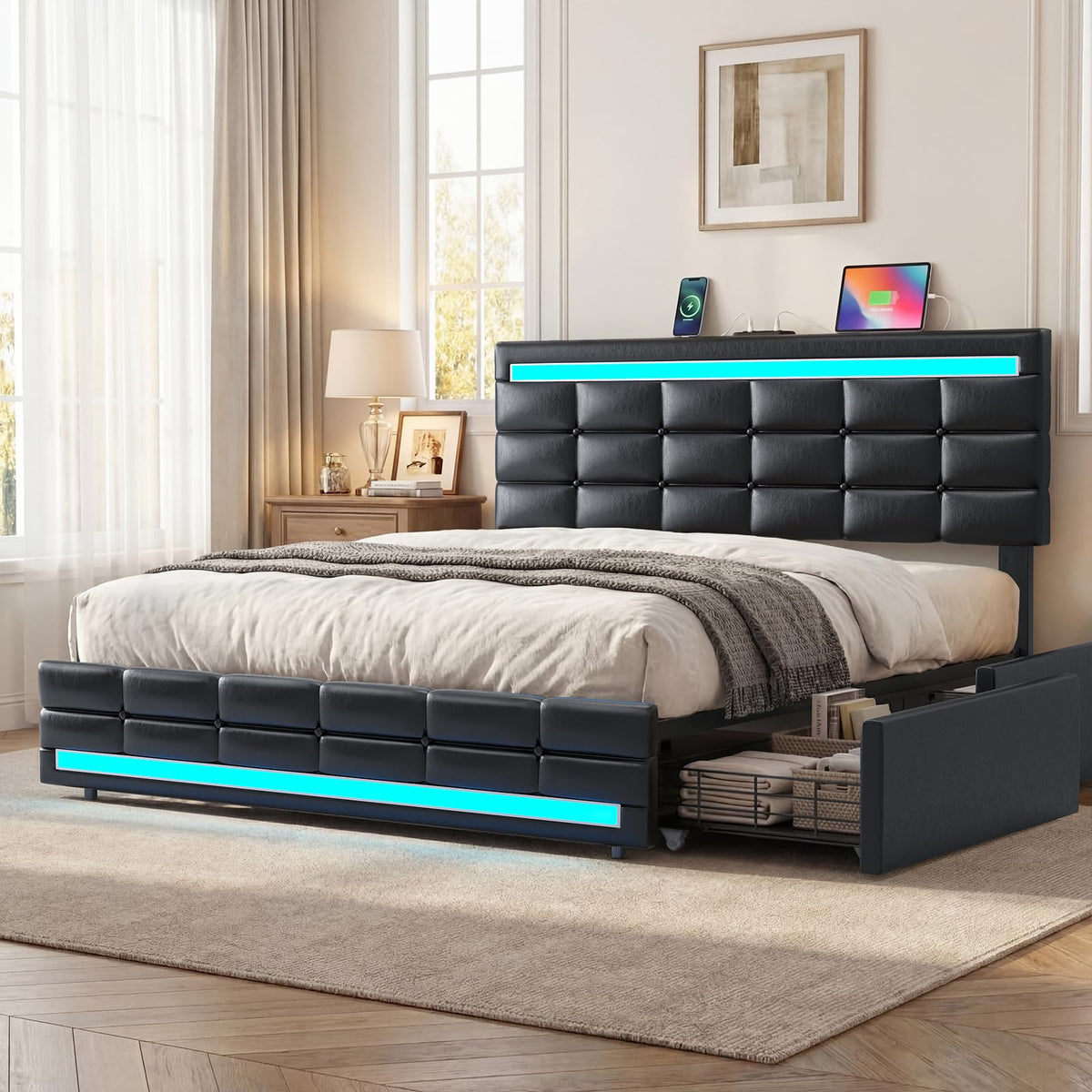 Queen Bed Frame with 4 Storage Drawers M504327