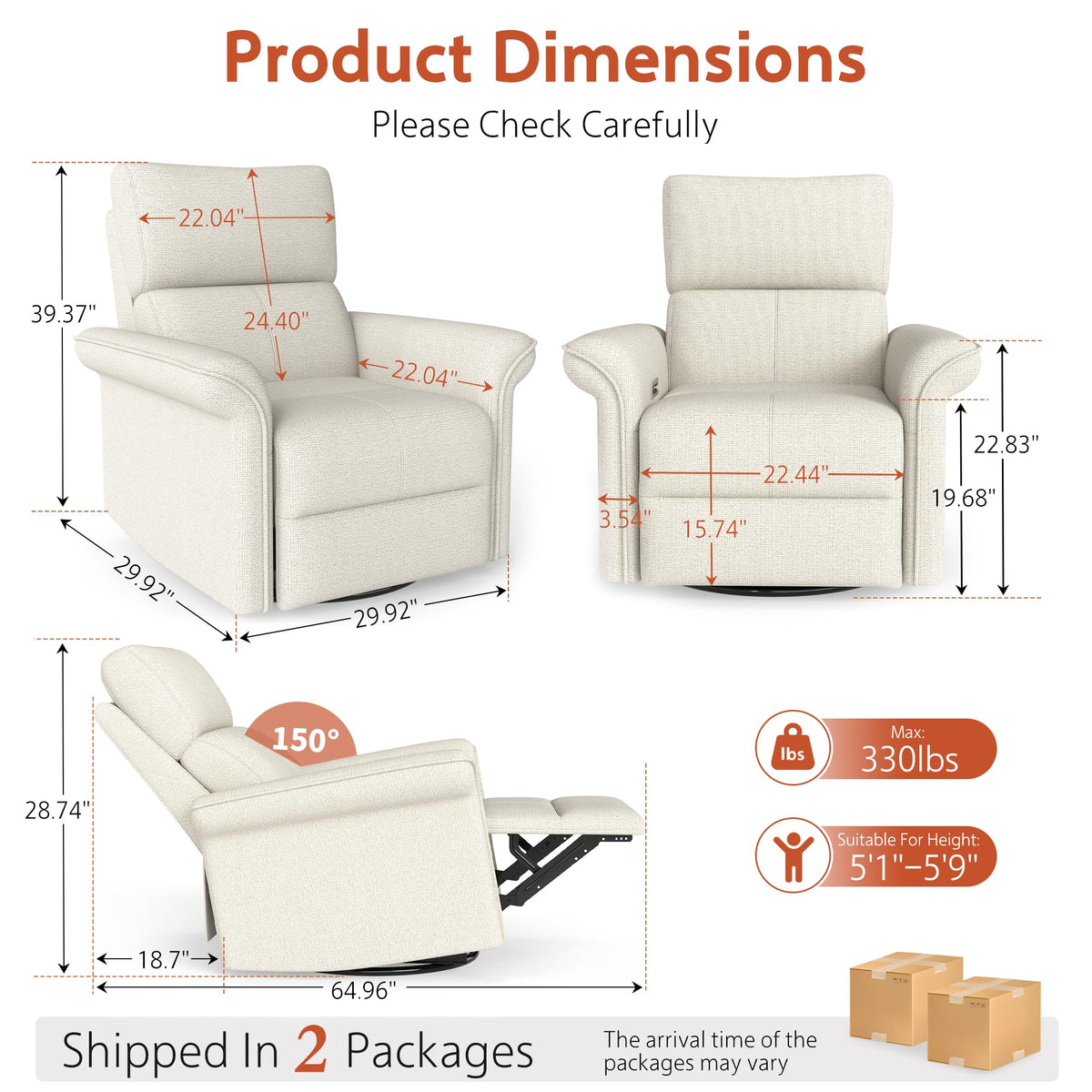 Fabric Light Gray Swivel Rocker Recliner Chair G48147