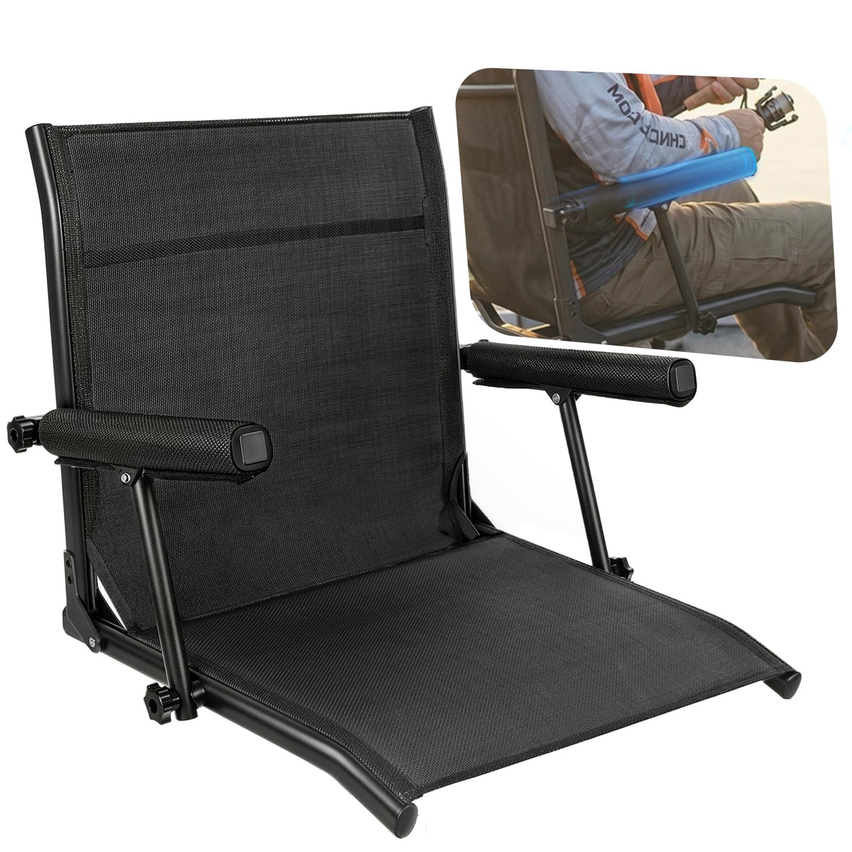 Fishing Boat Seat with Armrest, Mesh Fabric, Aluminum Frame, 350 LBS Capacity, Foldable M2311