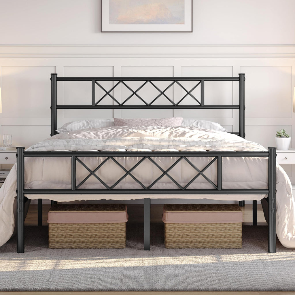 Black Full Metal Platform Bed Frame with Headboard T831532