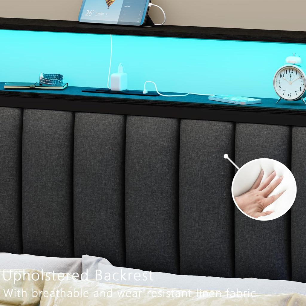 Full Size Bed Frame with Charging Station and LED Lights P24101