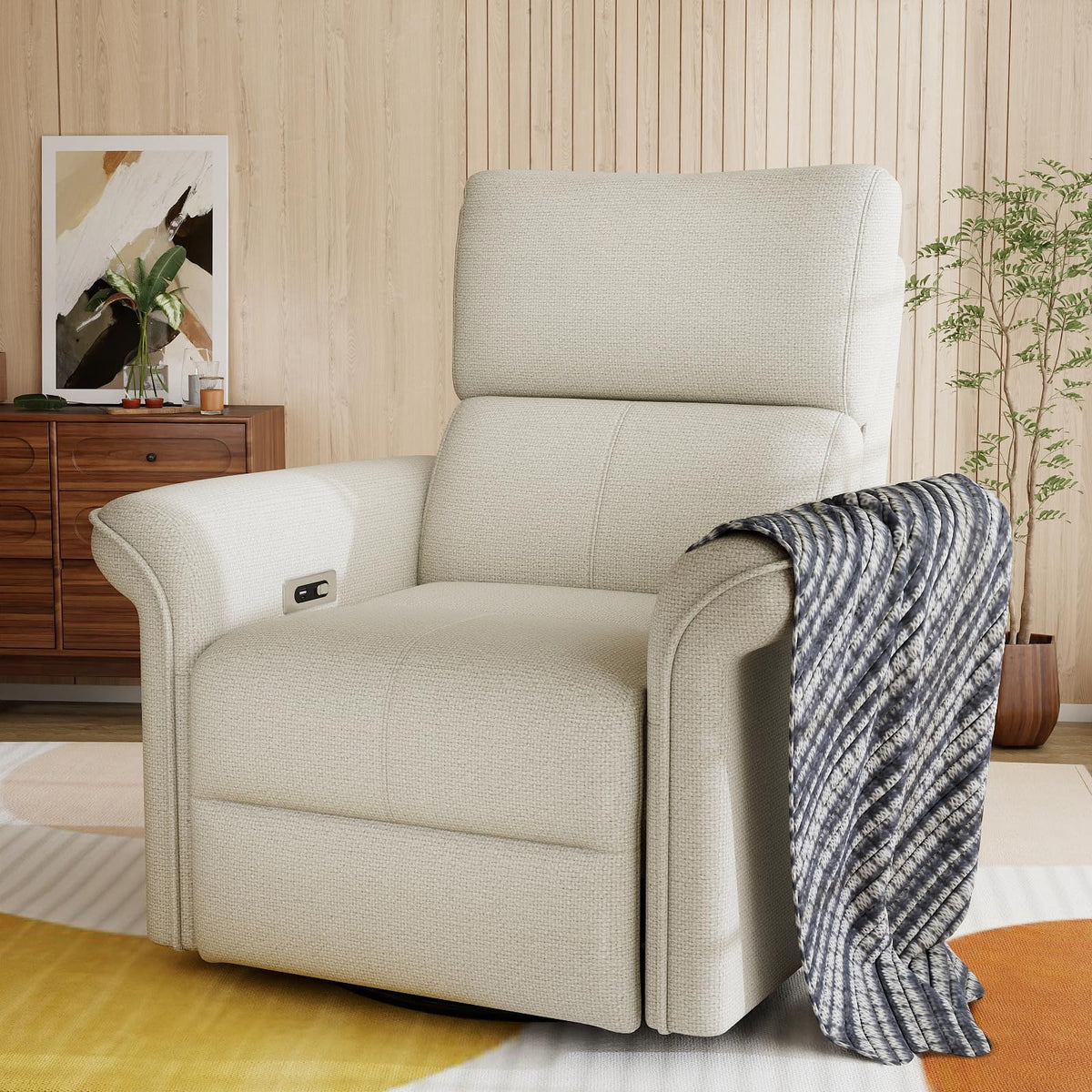 Fabric Light Gray Swivel Rocker Recliner Chair G48147