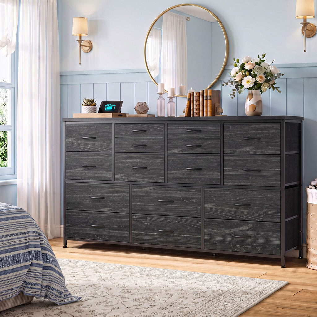 Black 16 Fabric Drawer Dresser with TV Stand G7713
