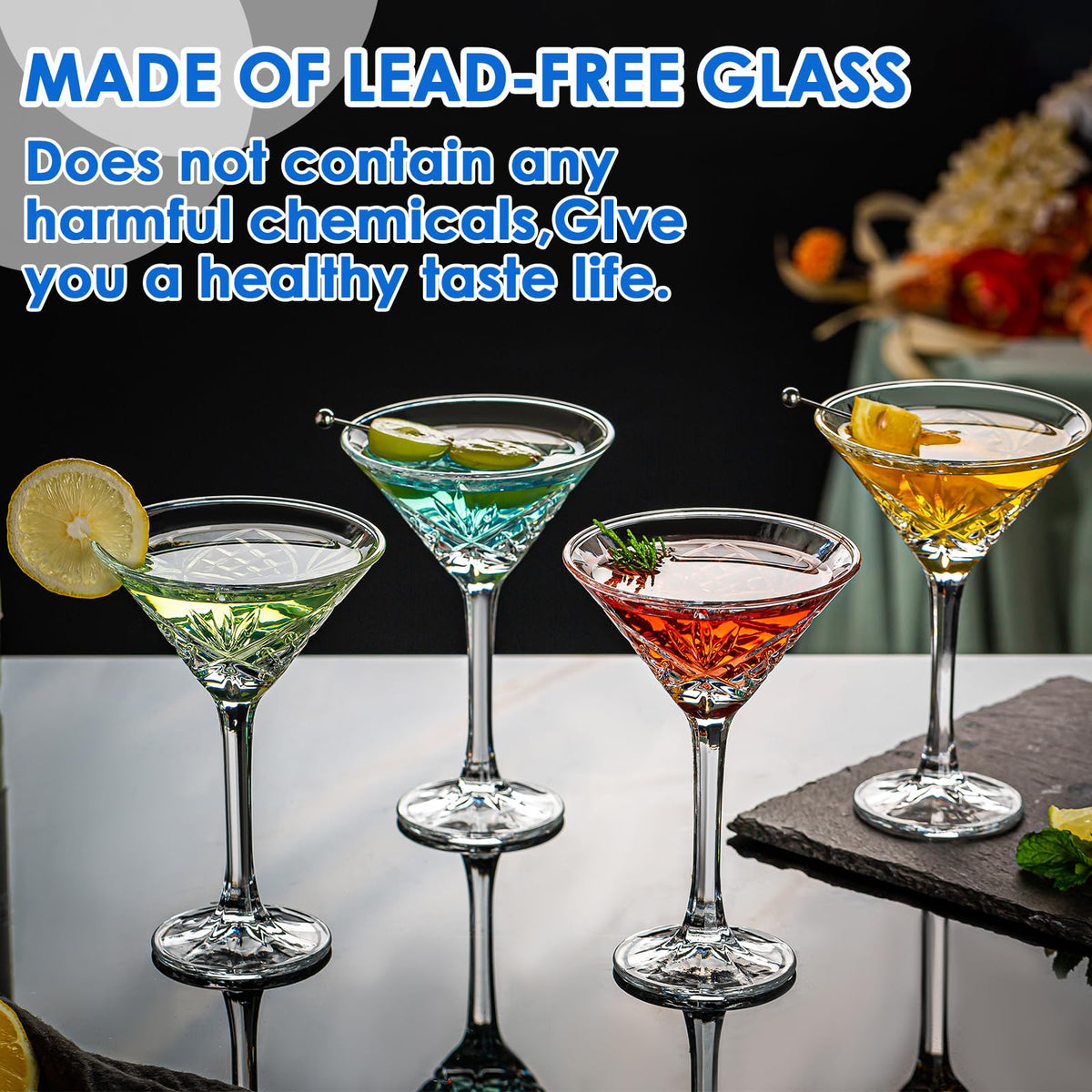 Set of 4 Crystal Stemmed Cocktail Glasses E761