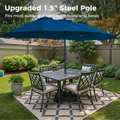 13FT Double Sided Navy Blue Patio Umbrella with Base D47812